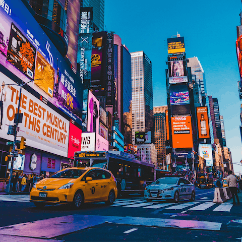 Visit the bright city lights of Times Square, just a short walk from your accommodation