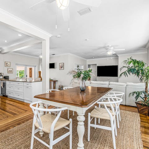 Gather around the dining table for a pancake breakfast