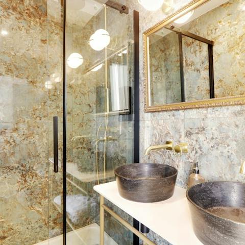 Pamper yourself in the marble bathroom before setting out for a busy day of sightseeing