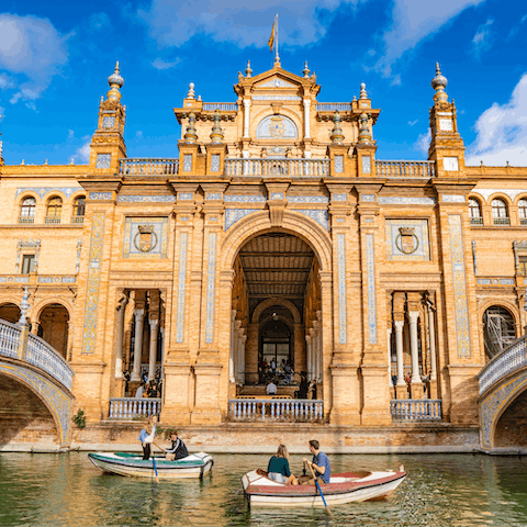 See the impressive architecture of Plaza de España, only a quarter of an hour away on foot