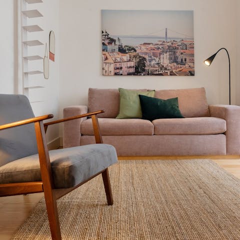 Relax in the comfortable living space after a day of Lisbon sightseeing