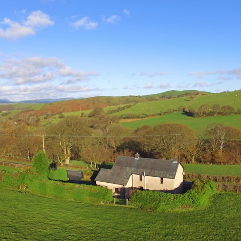 Lace up your walking boots and go on a country walk into the rolling Welsh hills that surround this cottage