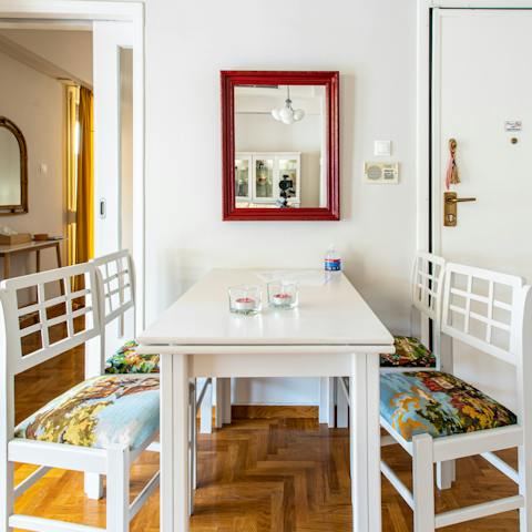 Sip your morning coffee in the light-filled dining room as you plan the day