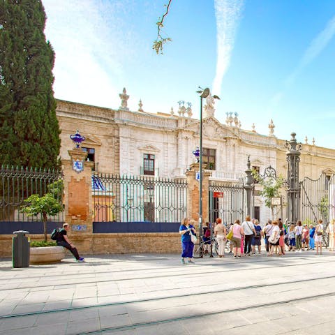 Visit the iconic Royal Tobacco Factory of Seville, a short walk away
