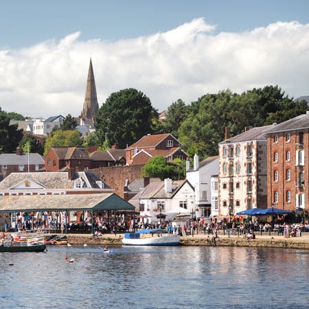 Relax by the water at Exeter Quay, a twelve-minute walk away