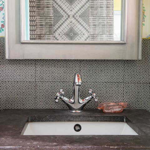 Patterned tiles in the bathroom