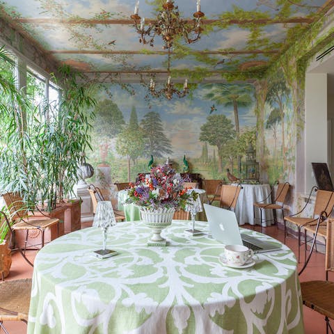 Lose yourself in the stunning dining room frescoes