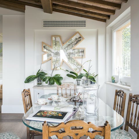 The glass dining table