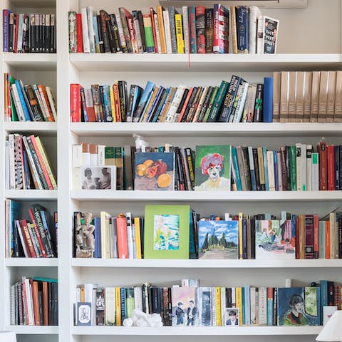 The well-stocked bookshelves