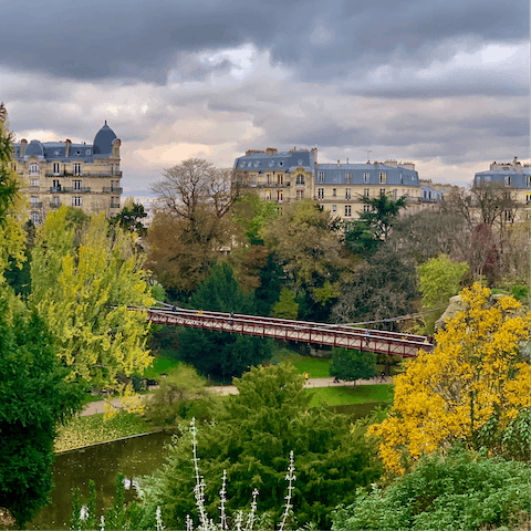 Head to the magnificent Parc des Buttes-Chaumont, just a three-minute walk away 