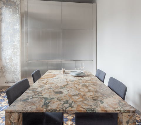 The marble dining table