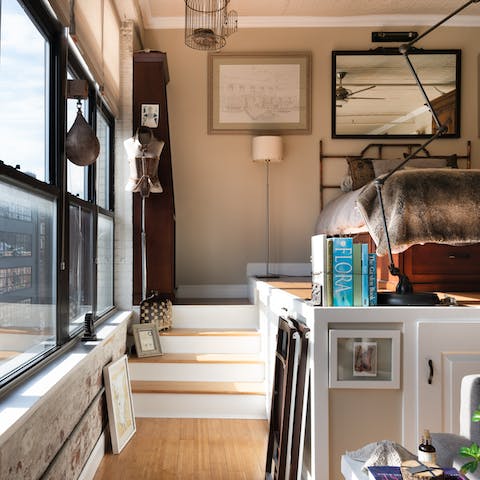 Sleep in a loft bed surrounded by unique, quirky decor