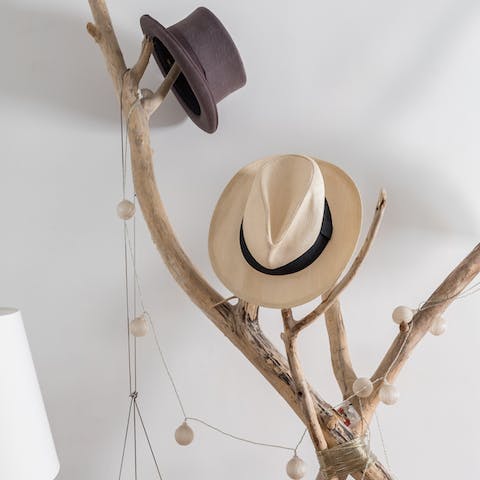 A wooden hatstand