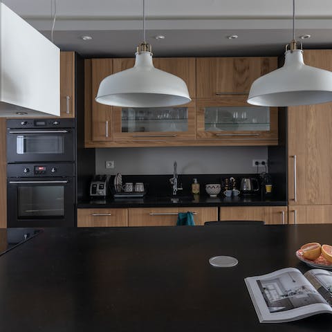 The huge kitchen island with induction hob