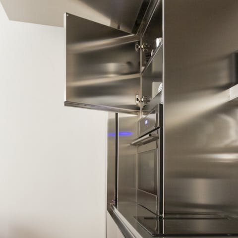 A stainless steel kitchen