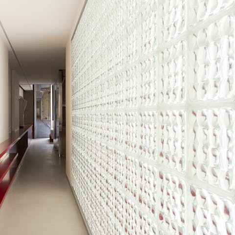 A wall of glass tiles