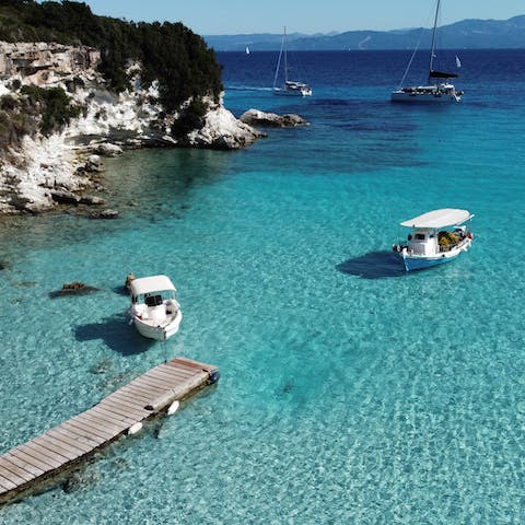 Explore Paxos' stunning beaches, the nearest is a five-minute drive away
