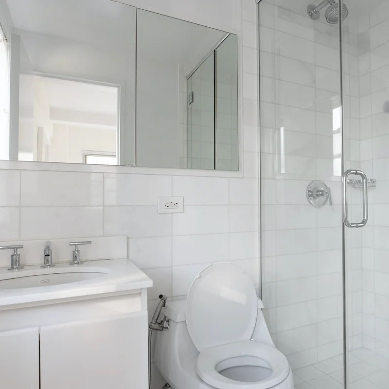 The tiled bathroom