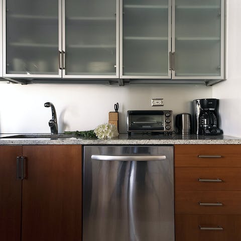 A spacious and well-equipped kitchen