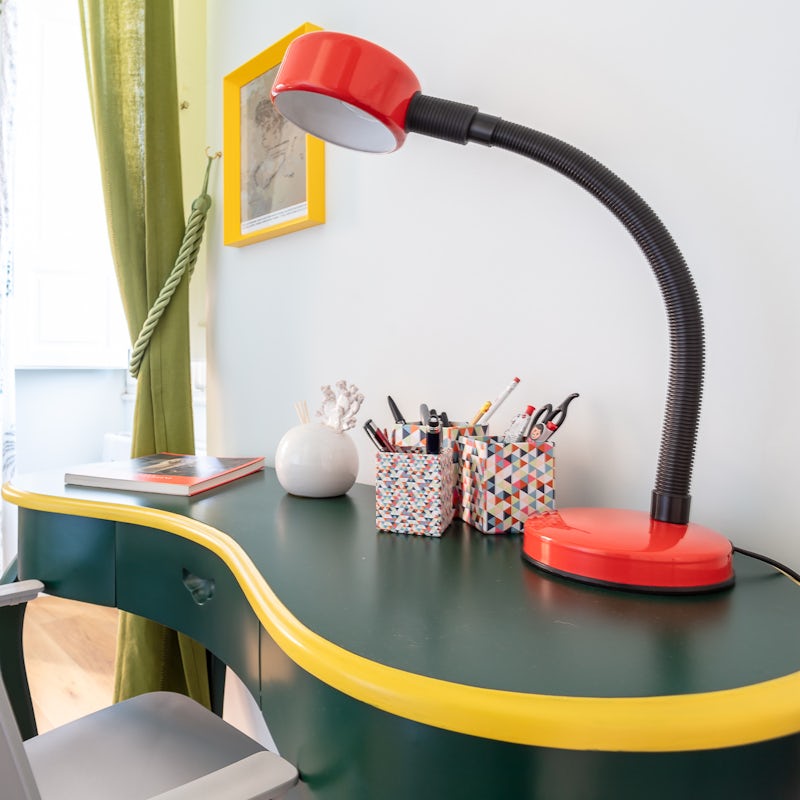 Get down to some work at the retro desk area