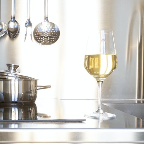 A stainless steel kitchen