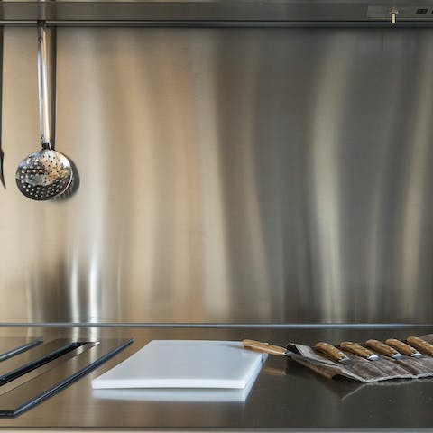A stainless steel kitchen