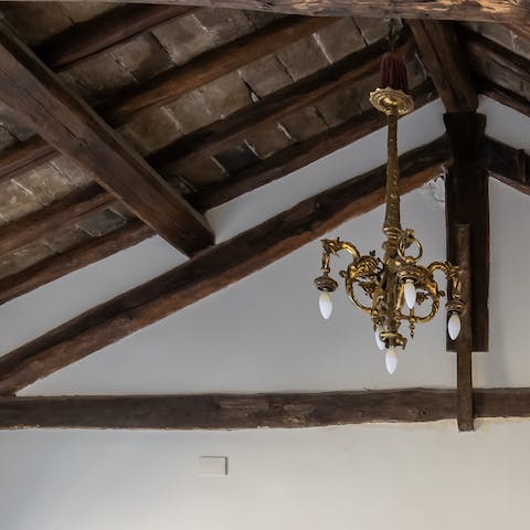 A vaulted wooden ceiling