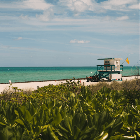 Take a fifteen-minute drive over to dip your toes in the Pacific Ocean at Miami Beach