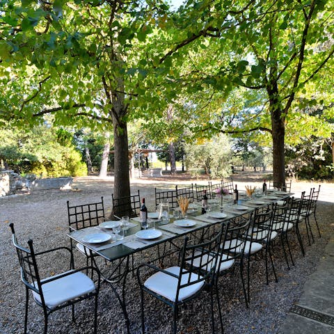 Gather together as a group for an alfresco dinner