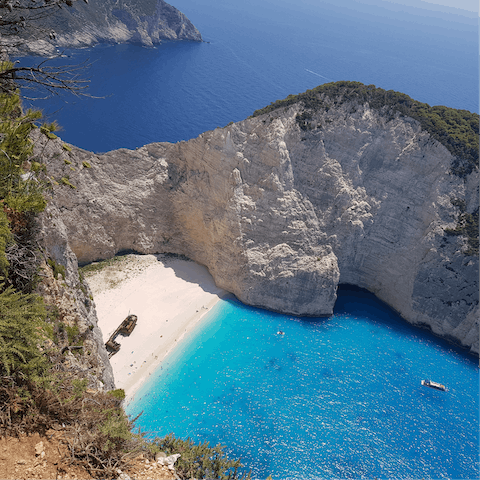 Head out and explore Zakynthos' white sandy beaches and rocky coves