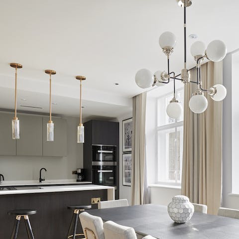 Admire the home's collection of impressive pendants