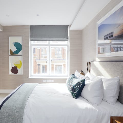 Open up your blackout blinds to glorious sunshine in the stylish bedroom
