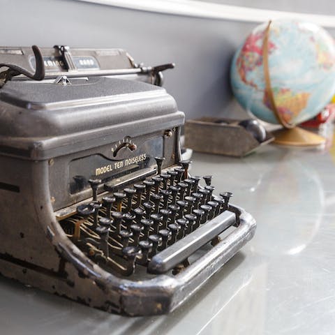 Admire the quirky decor touches like this vintage typewriter