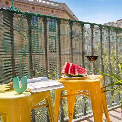 Look forward to sipping a glass of Spanish wine on the small balcony