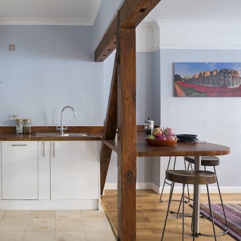 Enjoy a quick coffee at the characterful breakfast bar