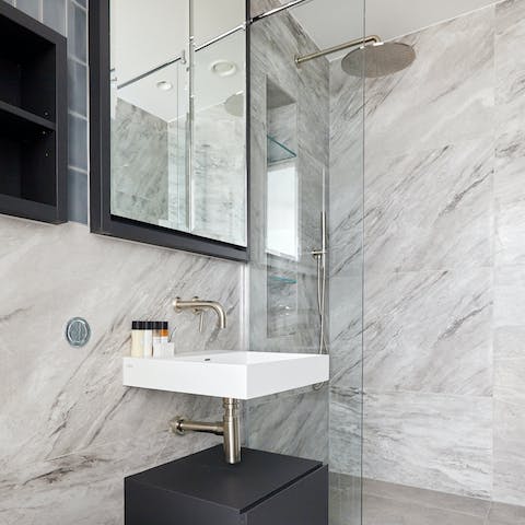 The luxurious marble bathroom