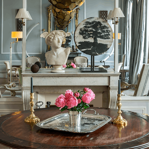 Sit down to an elegant meal in the decadent dining area