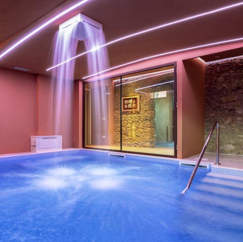 Unwind in the spa, complete with hammam, sauna, and indoor pool