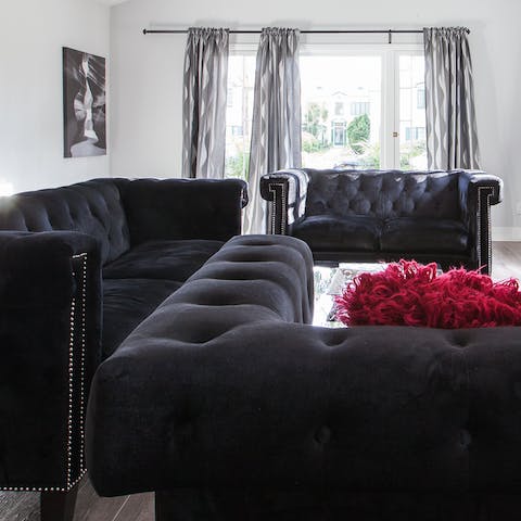 The huge velvet sofas
