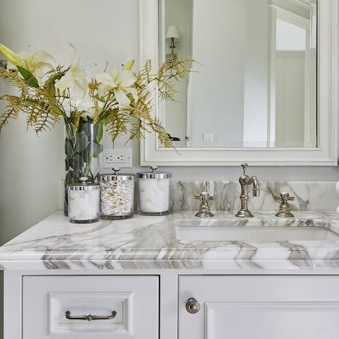 Marble countertops in the bathrooms