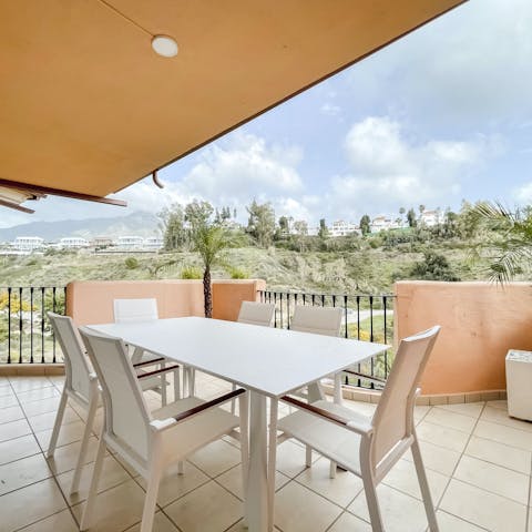 Enjoy your breakfast outdoors with lovely landscape views ahead
