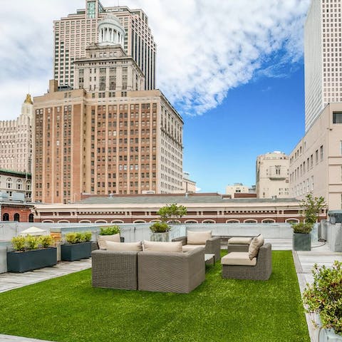 Admire panoramic city views from the rooftop terrace