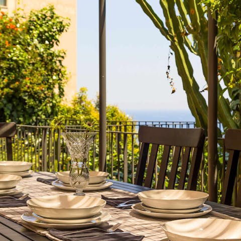 Gather outside for delicious alfresco meals and Sicilian wine with a view 
