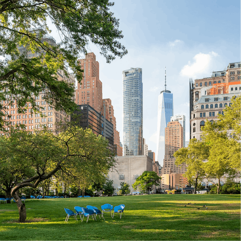 Take a stroll through the green space in Battery Park