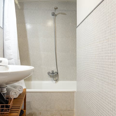 Treat yourself to a languorous session in the apartment's bathtub