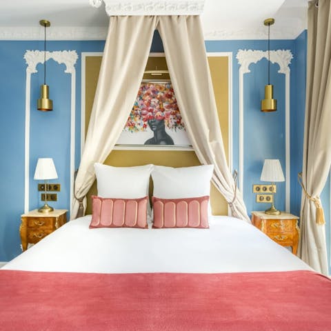 Get some rest in the sumptuous bedrooms after a busy day in Paris