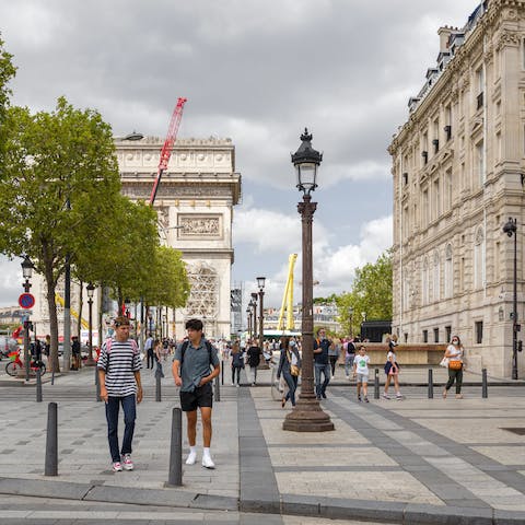 Wander around the corner to reach the Arc de Triomphe in just six minutes
