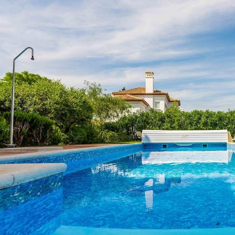 Swim lengths of your private, outdoor pool