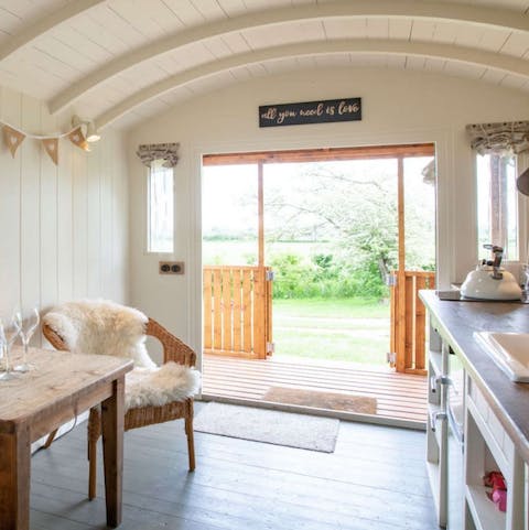 Enjoy countryside views from the comfort of your luxury shepherd's hut