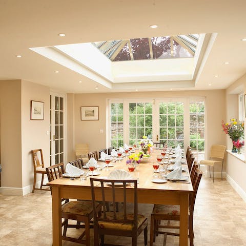 Have breakfast in the sunshine beneath the skylight in the orangery